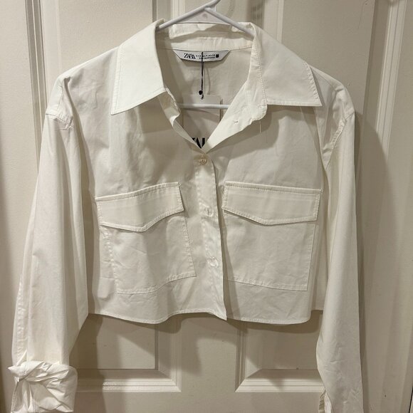 Zara Cropped Button Up Blouse - NEW WITH TAGS - Picture 1 of 3